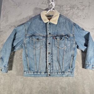Levi's Premium Denim Trucker Jacket Sherpa Lined‎ Button Up Light Wash S